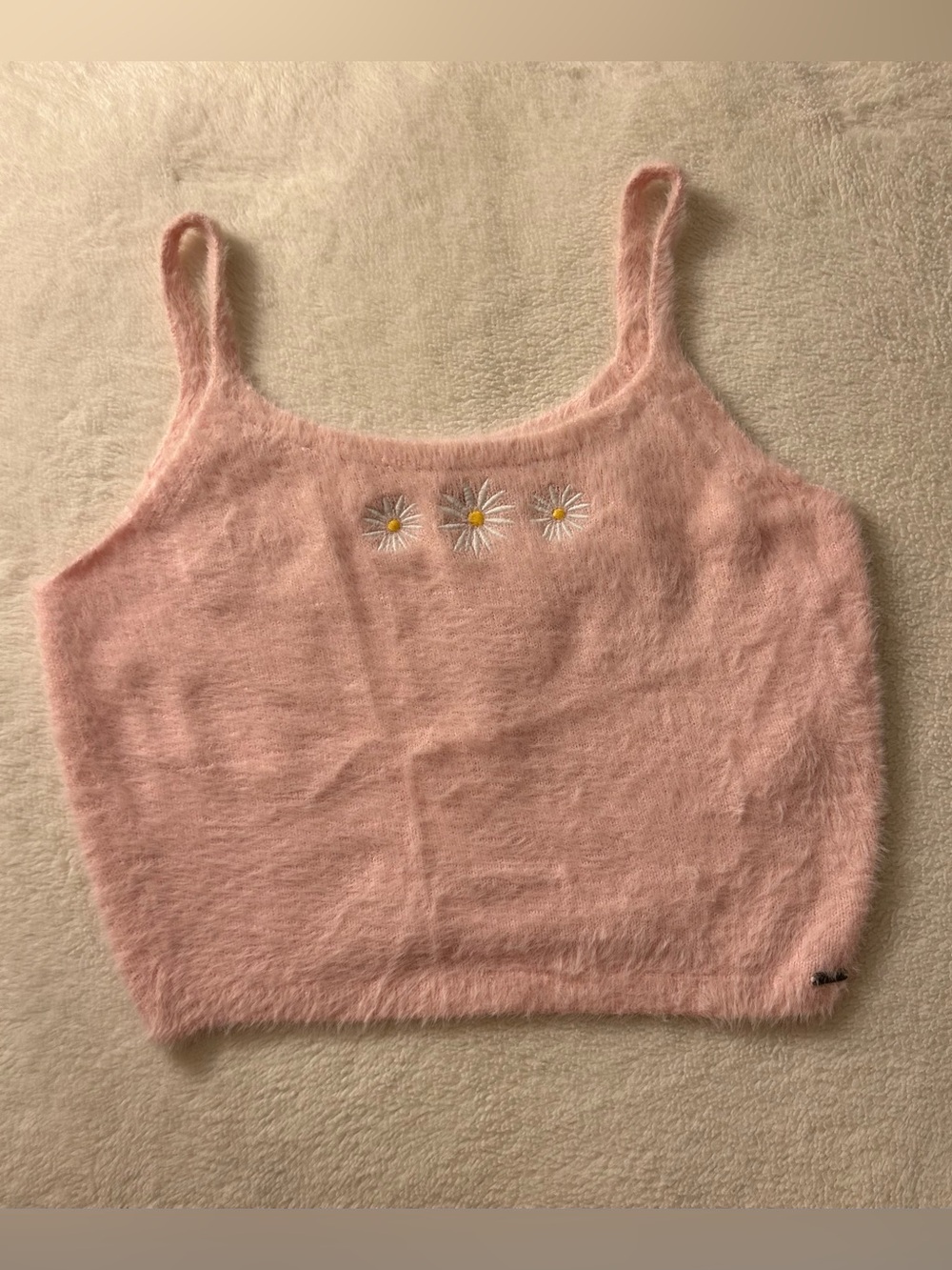 Hollister Soft Pink Fuzzy Daisy Cropped Camisole